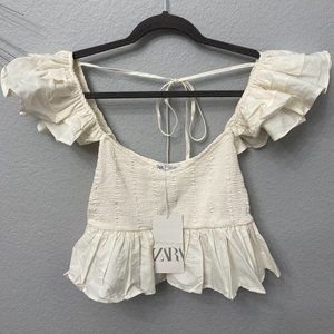 Zara Dainty Ruffled Off-White Blouse - Size L
